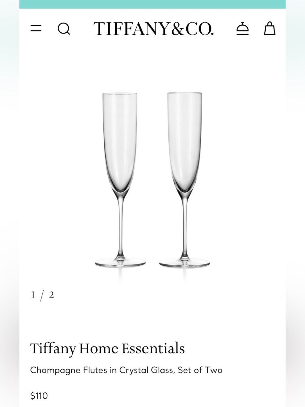 NIB Tiffany & Co. Champagne Flutes in Crystal - Set of 6, Clear never unwrapped